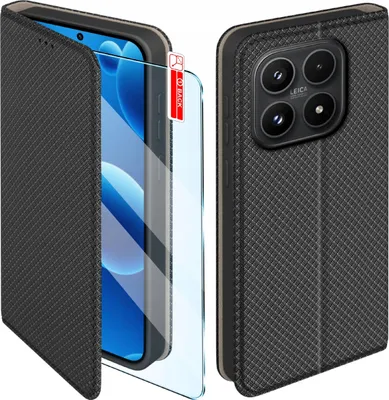Zdjęcie produktu dla Etui z klapką do Xiaomi 17 Zamykane Czarne Futerał + Szkło