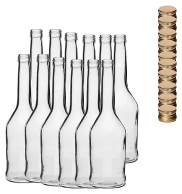 Zdjęcie produktu dla 10 szklanych butelek o pojemności 500 ml marki NAPOLEON z zakrętką – butelki na likier, sok, wino i wódkę; wysokiej jakości szklane butelki z pokrywką