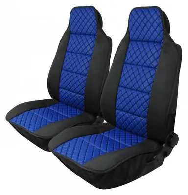 Productafbeelding van Universele stoelhoesjes voor de voorstoelen, met massagefunctie – model "bijenkorf" – kunstleer en textiel – zwart met blauw