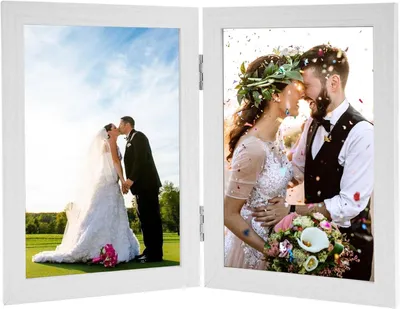 Imagen del producto de Marco de fotos doble abatible, de madera, 12,5 x 17,5 cm, para 2 fotografías, color blanco, ideal para oficina