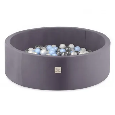 Image de MISIOO Piscine à balles sympathique pour bébé dès 1 an - Piscine à balles ronde en velours pour bébé avec 200 balles - Parfait pour les enfants - 90x30cm - Gris : Argent/Perle/Bleu clair
