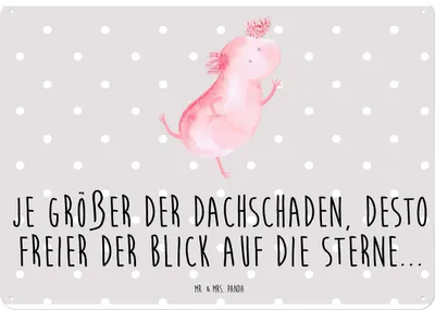 Produktbild von Mr. & Mrs. Panda Schild Axolotl Tanzen DIN A4 - Grau Pastell - Geschenk, Türschild, Wandbild, Lurch, Verrückt, gut Gelaunt, Sterne, Retro Blechschild, Metallschild, tafel