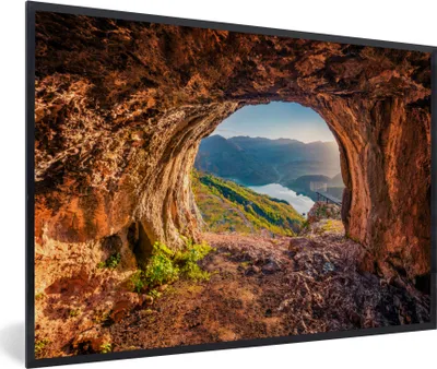 Produktbild von MuchoWow® Gerahmtes Poster Höhle - Berg - Landschaft - Natur 90x60 cm - Poster mit Schwarzem Bilderrahmen Wandposter Rahmen Foto Bilder - Fotorahmen - Foto-Plakat