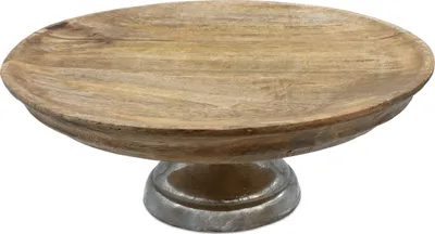 Image de 1.06 Mangue Assiette décorative sur pied en aluminium - env. Ø 30 cm x 12 cm - Coupe en bois naturel