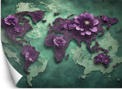 Produktbild von Vlies fototapete Blumen Weltkarte Violett 350x245 cm Feeby Grün inkl. Kleber einfache Montage