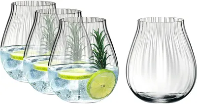 Immagine prodotto di Riedel O 5515/67 Gin Tonic Set di 4 bicchieri ottici + set di 4 cannucce in acciaio inox EKM Living con curva in rame