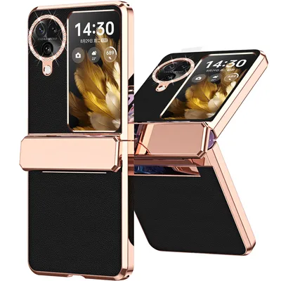Obrázek produktu pro Pouzdro pro Oppo Find N3 Flip lesklé a diamantovým galvanizované kryt s ochranou pantu černé