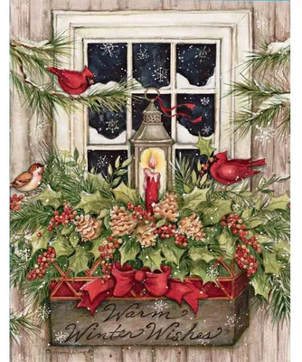 Weihnachtskarten-Set Fensterbox Snow, 18 Karten, 19 Umschläge, 13,7 x 17,5 cm