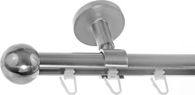 Produktbild von Innenlauf Gardinenstange Edelstahl look, Durchmesser 20mm, Deckenträger D30, 1-läufig, Länge 180, Endkappe E33