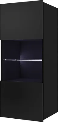 Produktbild von Vitrinenschrank CALABRINI C-16 mit LED-Beleuchtung Hängevitrine 45x117 cm Vitrine Regalschrank Schrank Grifflos Modern (Schwarz / Schwarz Hochglanz)