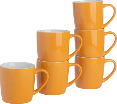 Produktbild von Argon Ta Farbige Kaffeetassen – 350 ml – Gelb – 6er-Pack – Robuste Teetasse aus Steingut, spülmaschinen- und mikrowellengeeignet