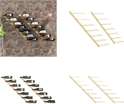 Produktbild von vidaXL Wand Weinregale für 7 Flaschen 2 Stk. Golden Metall - Weinregal - Weinregale - Wand-Weinregal - Wand-Flaschenregal