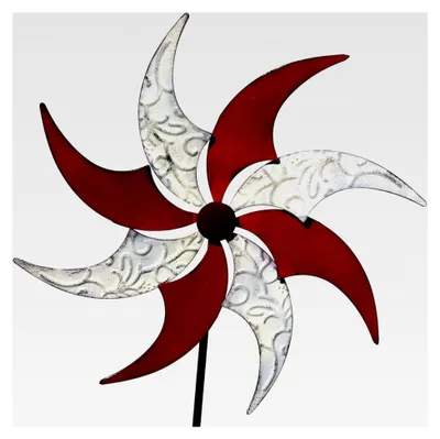 Produktbild von Windrad aus Metall im Vintage-Stil für den Garten, rot, 48 cm Flügel-Durchmesser, 150 cm hoch, kugelgelagert