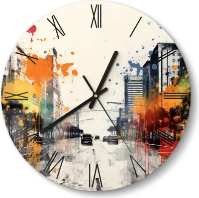 Produktbild von DEQORI Glasuhr Ø30 cm Römisch 'Urbane Farbwellen' Wanduhr Glas Uhr Design leise Küchenuhr