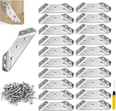 Produktbild von 20 Stück Eckverbinder Edelstahl, Eckwinkel Dreiecksstütze Winkelverbinder Metall Winkel Klammern Befestigungswinkel, Möbelbau Ecke Klammer Holzverbinder Möbelverbinder für Schrank Tisch Stuhl
