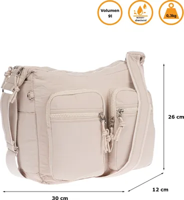 Produktbild von Große Damen Tasche Schultertasche Umhängetasche Henkeltasche Nylon Optik Bag Beige