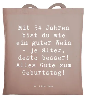 Produktbild von Mr. & Mrs. Panda Tote Bag Spruch 54. Geburtstag Wein - Braun Pastell - Geschenk, Meilenstein, Tasche, Geburtstagsgeschenk, Jutebeutel, Happy Birthday, Shopping, Liebevoll
