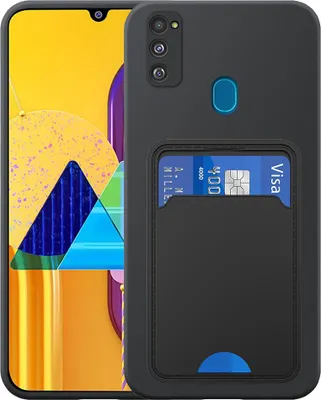 Produktbild von Geeignet für Samsung Galaxy M30S Phone Case mit TPU Kartenhalter - Flexible Back Cover Case Silikon TPU mit Cardslot - Schwarz - Smartphonics