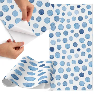 Zdjęcie produktu dla Folia do mebli 50 x 100 cm – folia samoprzylepna do mebli – folia samoprzylepna – folia do mebli – folia do mebli kuchennych – folia samoprzylepna do kuchni – folia do szafek – wodoodporna – zmywalna – samoprzylepna – bez pęcherzyków powietrza – usuwalna bez śladów – niebieskie kropki