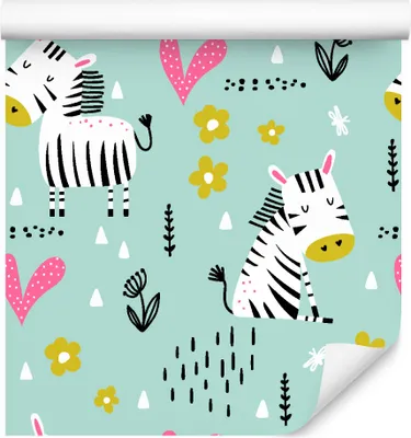 Produktbild von 10m VLIES TAPETE Rolle Kinderzimmer Zebras Blumen Bäume Punkte Herzen XXL