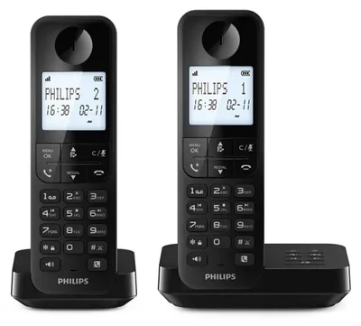 Image de Philips Téléphone sans fil D2752B/12 DECT 2 combinés Téléphone maison Réseau fixe Identification de la ligne appelante Noir