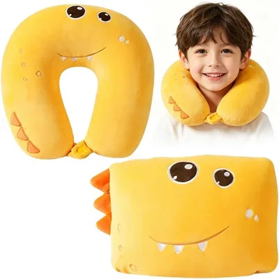 Produktbild von Nackenkissen für Kinder, 2-in-1, Dinosaurier, Memory-Schaum, gelb, für Reise