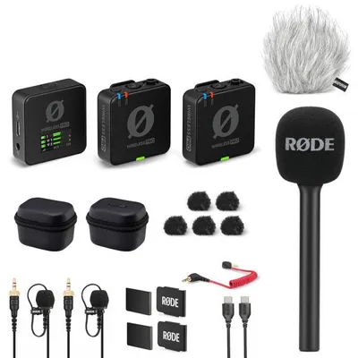 Zdjęcie produktu dla Zestaw mikrofonowy Rode Wireless Pro z adapterem ręcznym i futrzaną osłoną przeciwwietrzną