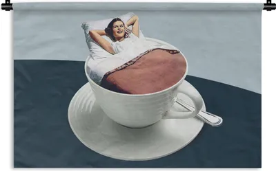 Produktbild von MuchoWow® Wandteppich Wandbehang Frau - Kaffee - Jahrgang 90x60 cm Tapisserie Dekoration Wandtuch - Wandskulpturen - Bildteppich