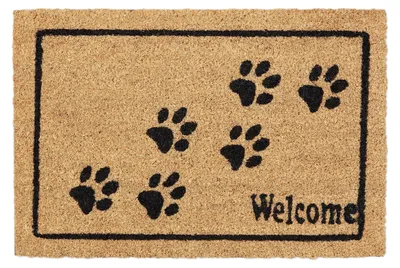 Obrázok produktu pre Rohožka Relaxdays Welcome s labkami, kokosová, 60 x 40 cm, rohožka do interiéru aj exteriéru, protisklzová rohožka, prírodná/čierna