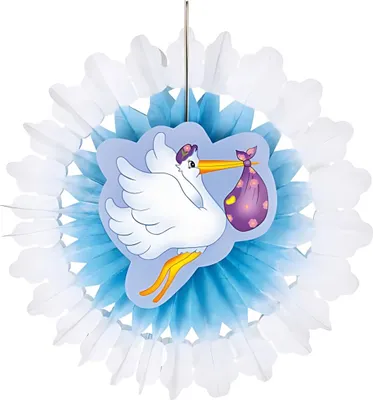 Produktbild von Hellblauer Baby Fächer Mit Storch 50cm