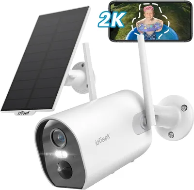 Image de Caméra de surveillance Wi-Fi Geek pour l'extérieur 2K 3MP sans fil, alimentée par batterie solaire, avec audio