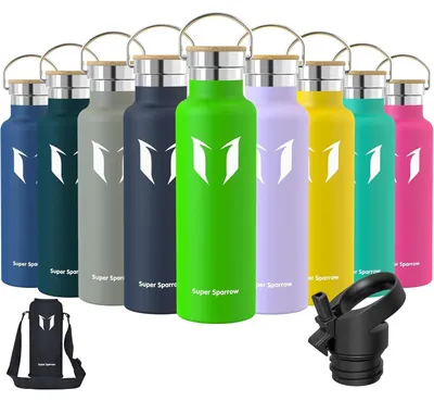 Produktbild von Edelstahl Trinkflasche 620 ml Apfelgrün Auslaufsicher BPA-Frei mit 2 Deckeln