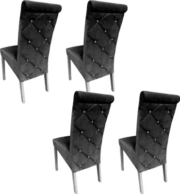 Produktbild von Ares Meble Esszimmerstühle 4er Set K6 - Esstisch Stühle, Esszimmerstuhl Holz - Küchenstühle, Essen Stuhl - Samt Schwarz - Weiß
