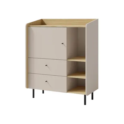 Produktbild von Kommode ALEX 95x115x42 cm, Sideboard mit 1 Tür & 2 Schubladen & Einlegeböden, Sandbeige