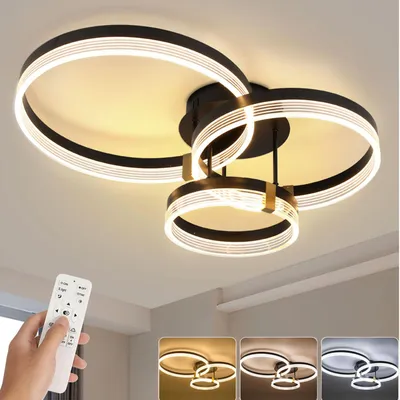 Produktbild von LED Deckenleuchte 3 Flammig in Ringoptik, Dimmbar mit Fernbedienung, LED Deckenlampe Ø30+40+50 cm, für Wohnzimmer Schlafzimmer Flur Küche