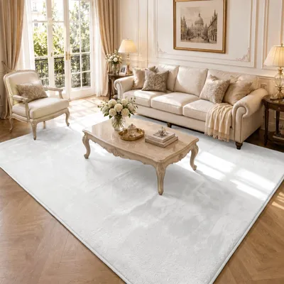 Produktbild von VOUNOT® Weicher Kurzflor Teppich Wohnzimmer mit Antirutschmatte 200x300 cm Creme