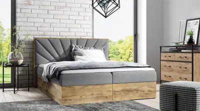 Produktbild von Boxspringbett Bett DAIMON 120x200cm Lancelot Eiche Stoff Grau inkl. Bettkasten