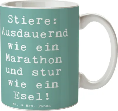 Produktbild von Mr. & Mrs. Panda Teetasse Spruch Starker Stier - Meeresbrise - Geschenk, Qualitäten, Sternzeichen, Ausdauer Marathon, Tierkreiszeichen, Lebensmotto, Kaffeetasse, Tasse