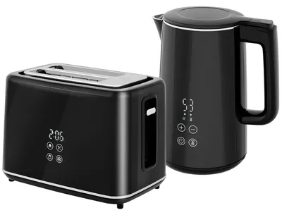 Immagine prodotto di Set per la cucina: bollitore, tostapane, set per la colazione, set per la cottura - Nero - Bollitore da 2200W - 7 livelli di tostatura