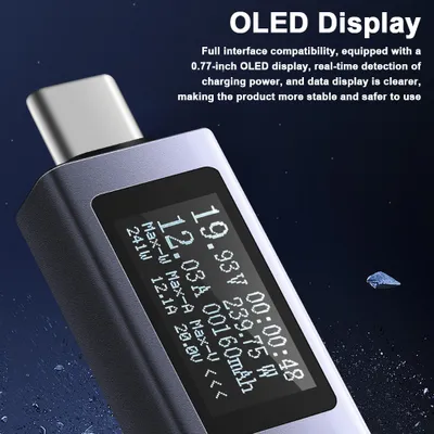 Obrázek produktu pro Tester nabíjení mobilních telefonů typu C PD stejnosměrný proudový voltmetr měřič výkonu pouzdro z hliníkové slitiny podpora 4-30V napětí 0-12A proud podpora rychlonabíjení test plná kompatibilita rozhraní
