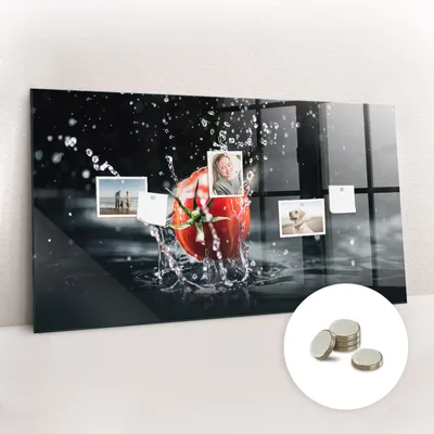 Immagine prodotto di Lavagna magnetica da parete, con superficie in vetro e bordo curvo - Bacheca magnetica - Include 5 magneti - Dimensioni: 120x60 cm - Rajče