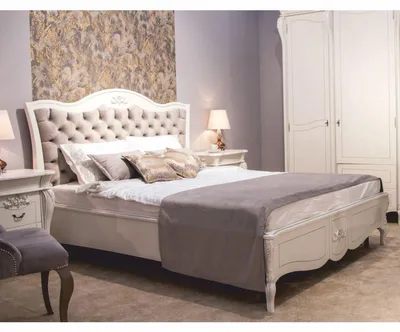 Produktbild von Casa Padrino Luxus Barock Massivholz Doppelbett Weiß / Grau - Barock Schlafzimmer Möbel