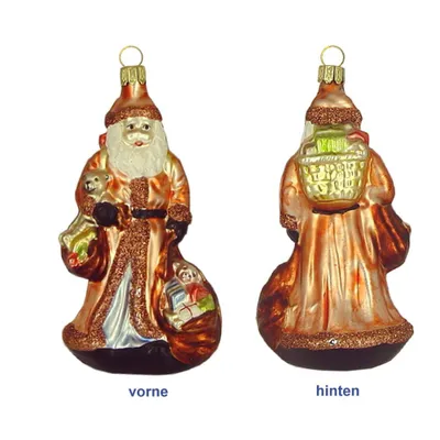 Obrázek produktu pro Dekorace na vánoční stromek - Otec Vánoc s košíkem a pytli měděná slída 13 cm