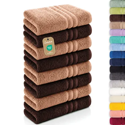Produktbild von Lavea® 8er Set Handtücher 50x100 cm - Elena, 100% Baumwolle, Saugstark & Weich, Waschbar, Trocknergeeignet, Frottierhandtuch - Cappucino & Kaffeebraun