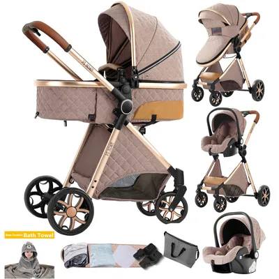 Obrázok produktu pre Kočík, 3 v 1, všestranný, otočná sedačka, farba: khaki (model YV9)