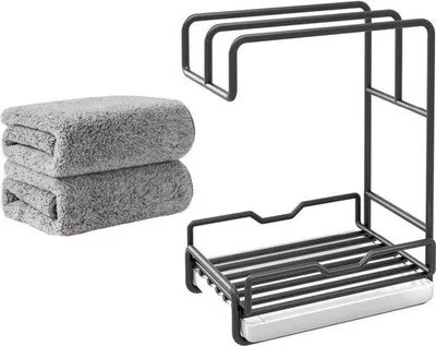 Immagine prodotto di Organizer per lavello da cucina con scarico e portasciugamani - Organizer per spazzole da cucina - Scarico per lavello - Accessorio per il lavello