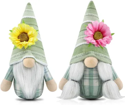 Productafbeelding van Lente kabouters zomer Pasen zonnebloem - Set van 2 - Kabouter decoratie handgemaakte groene Scandinavische