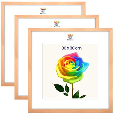 Produktbild von MG Design 3er Set Bilderrahmen 30 x 30 cm - Posterrahmen mit Natur Echtholzrahmen und bruchsicherem Acrylglas, Hoch & Quer mit stabiler Wandaufhängung