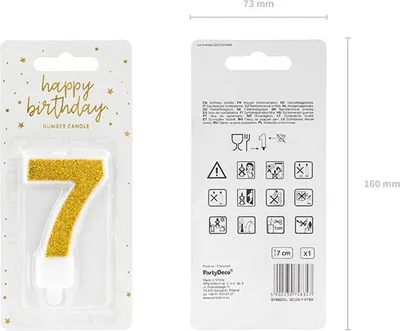 Image de Bougie d'anniversaire numéro 7 avec paillettes 7cm or