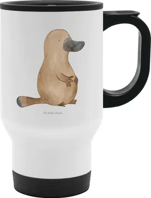 Produktbild von Mr. & Mrs. Panda thermosbecher Schnabeltier Mut - Weiß - Geschenk, Arbeit, Thermobecher, Büro, Motivation, Neustart, Teebecher, kaffee tasse to go, Edelstahl-Thermobecher